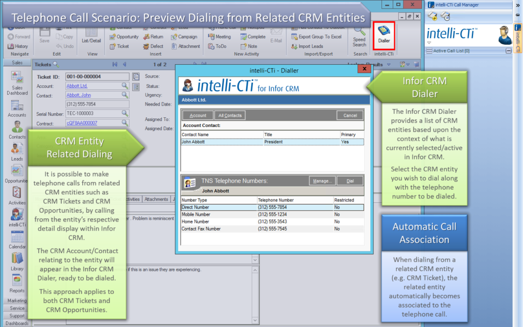 Screenshot:  Outbound Dialing in Infor CRM 