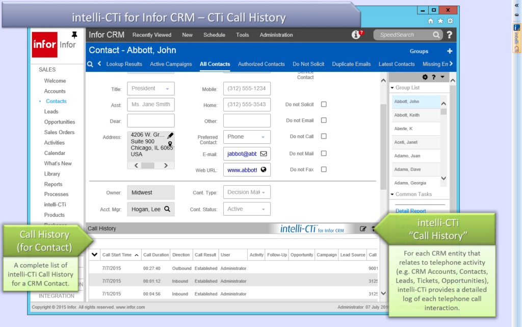 Call History Tracking in Infor CRM